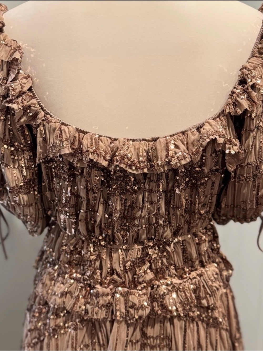 NWT En Saison Brown Sequin Ruffle Mini Dress Size Small - Picture 5 of 15